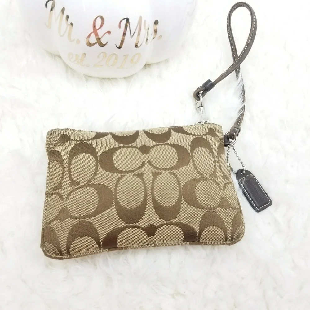 Coach Wristlet Monogram Tan and Brown
